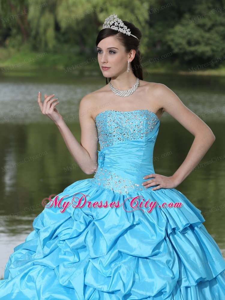 Aqua Dress for Clearance Quinceanera with Beading decorated