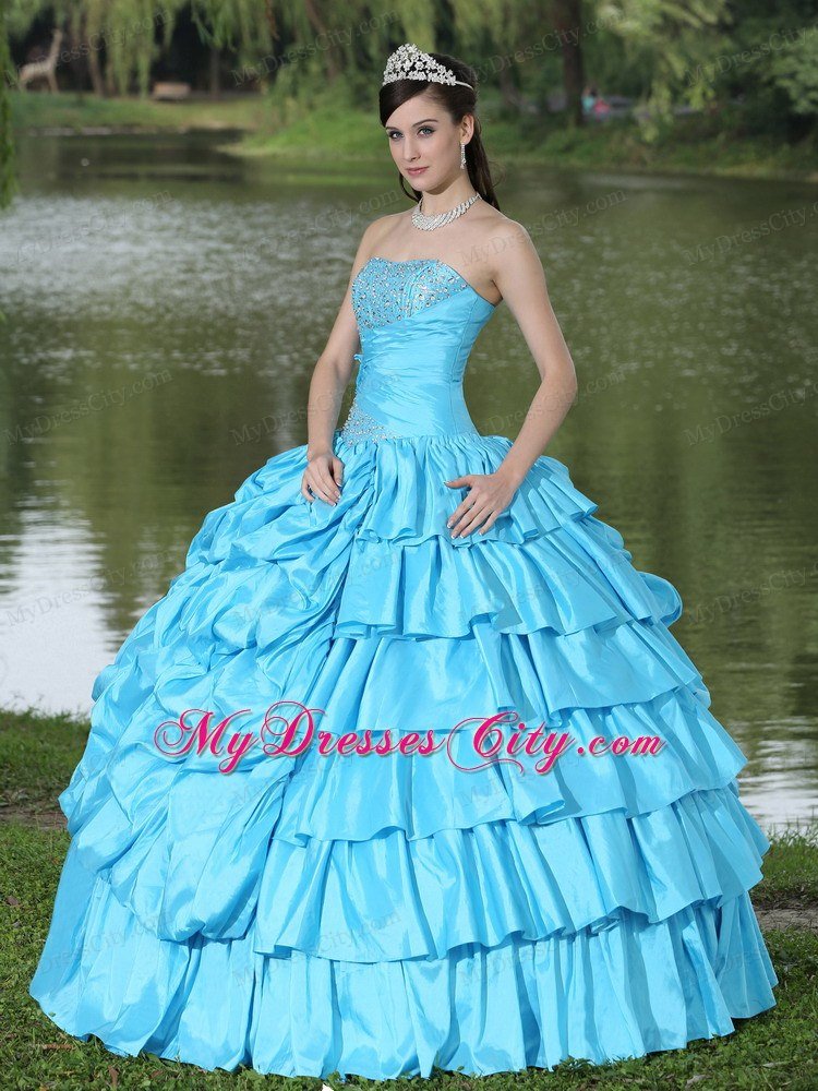 Aqua Dress for Clearance Quinceanera with Beading decorated