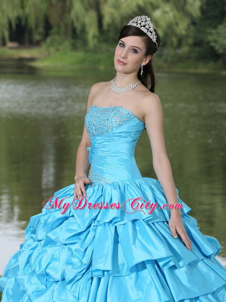 Aqua Dress for Clearance Quinceanera with Beading decorated