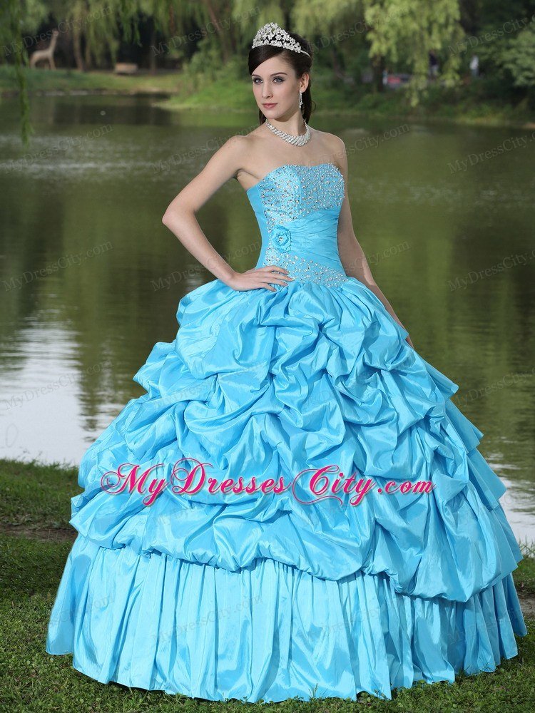 Aqua Dress for Clearance Quinceanera with Beading decorated