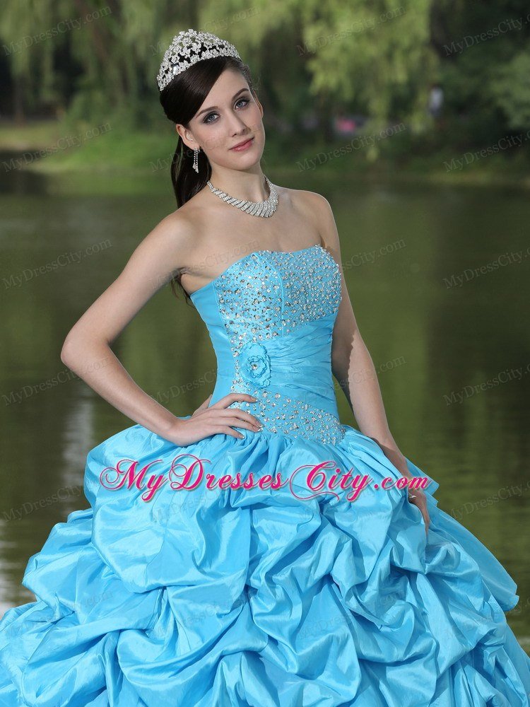 Aqua Dress for Clearance Quinceanera with Beading decorated