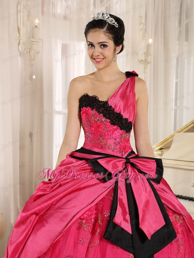 Coral Red One Shoulder Quinceanera Dress with Bowknot