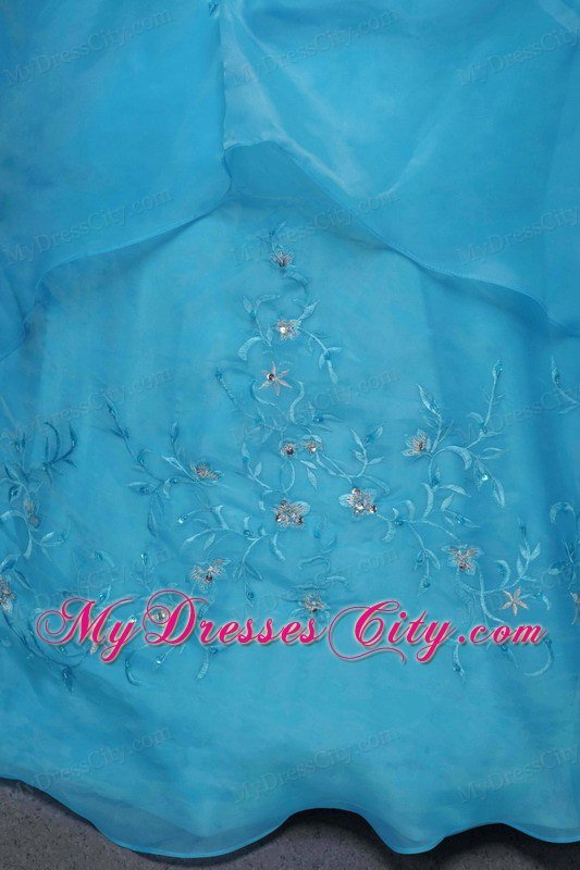 Beautiful Aqua Taffeta and Organza Appliques Quinceanera Dress