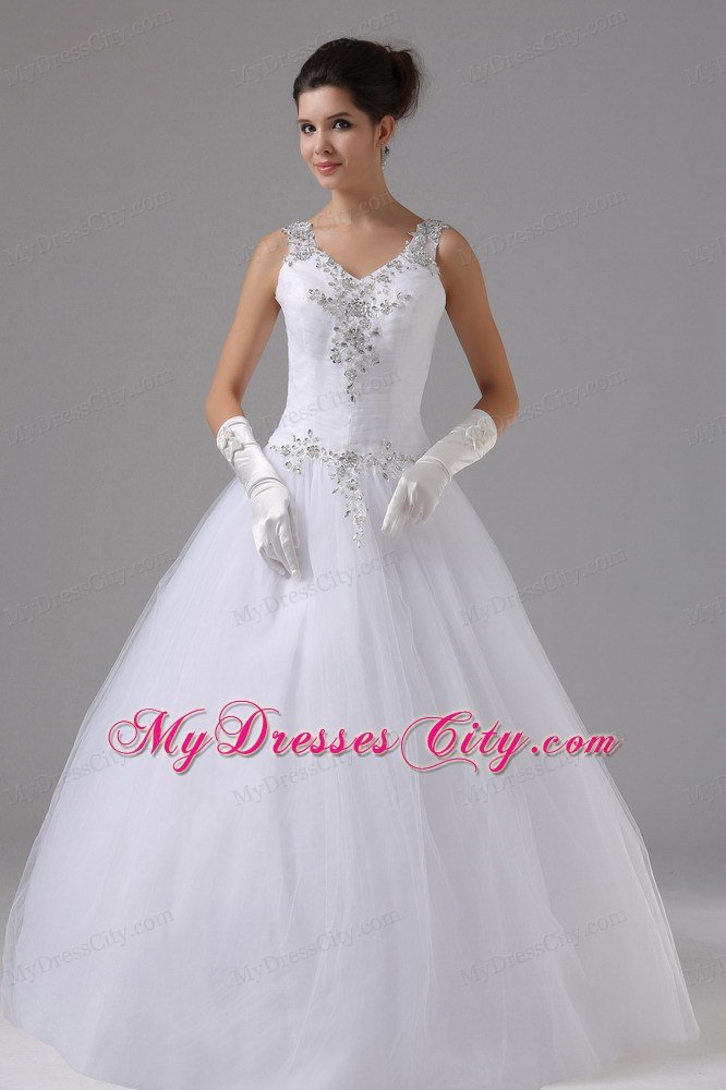 Straps Appliques Decorated Shoulder and Waist Wedding Dress