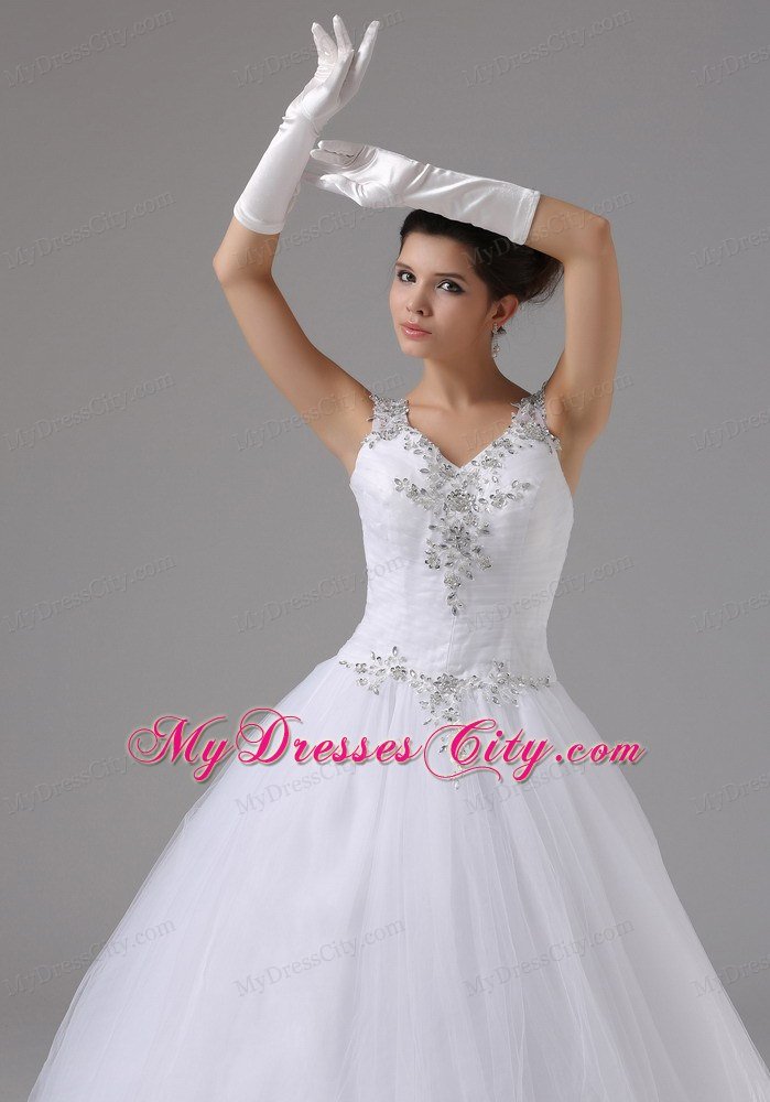 Straps Appliques Decorated Shoulder and Waist Wedding Dress