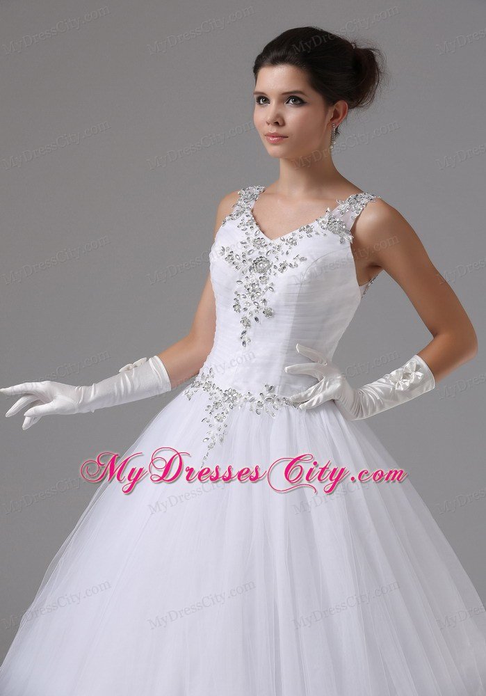 Straps Appliques Decorated Shoulder and Waist Wedding Dress