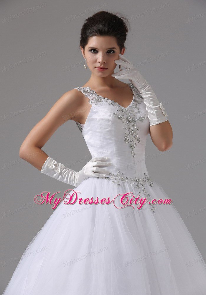 Straps Appliques Decorated Shoulder and Waist Wedding Dress