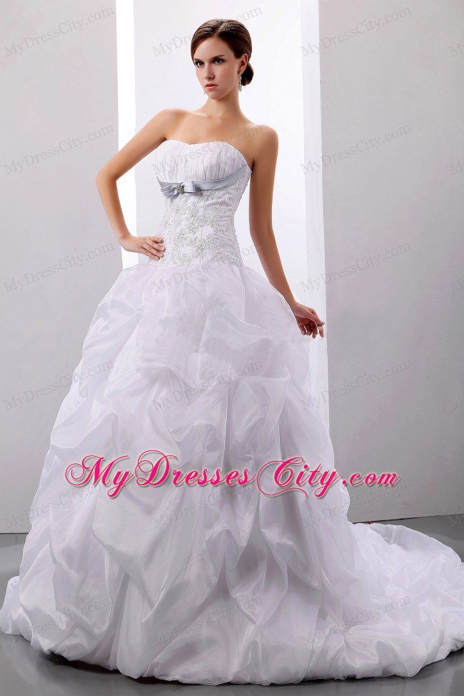 Court Train Ball Gown Bridal Gown with Appliques and Pick-ups