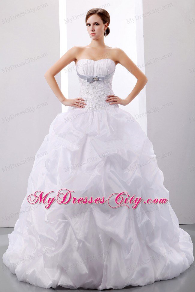 Court Train Ball Gown Bridal Gown with Appliques and Pick-ups