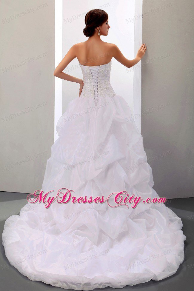 Court Train Ball Gown Bridal Gown with Appliques and Pick-ups