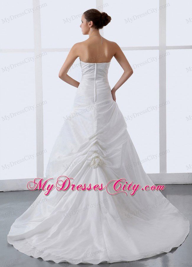 Hand Made Flowers Court Train Sweetheart A-line Wedding Dress