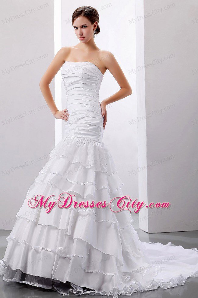 Ruffles And Ruched Mermaid Strapless Court Train Wedding Dress 7441