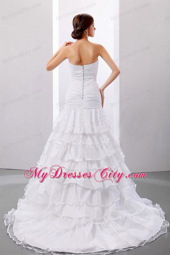 Ruffles and Ruched Mermaid Strapless Court Train Wedding Dress