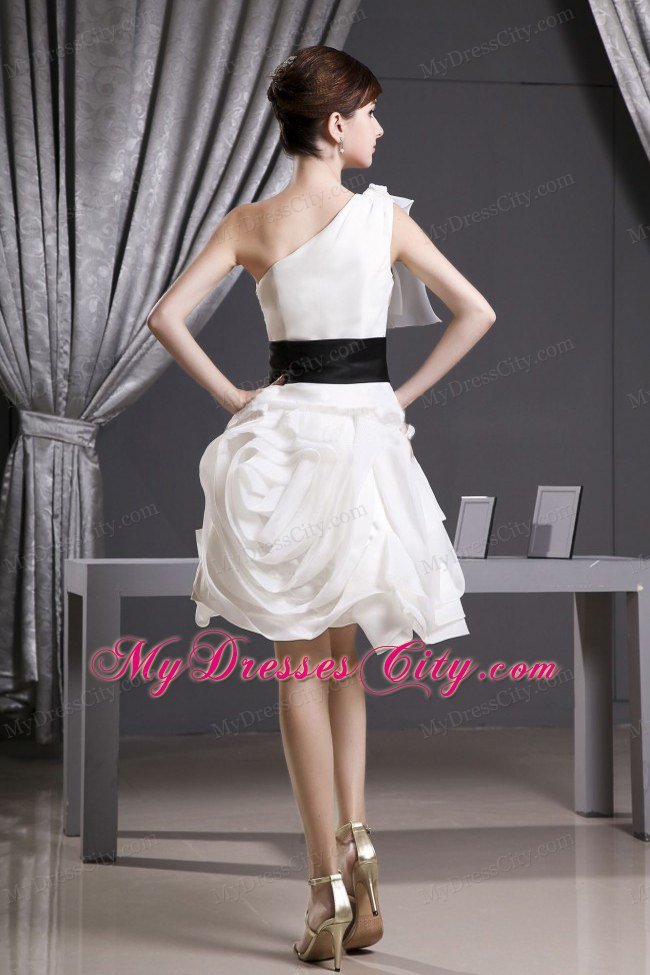 Cute Mini-length One Shoulder Wedding Dress with Black Belt