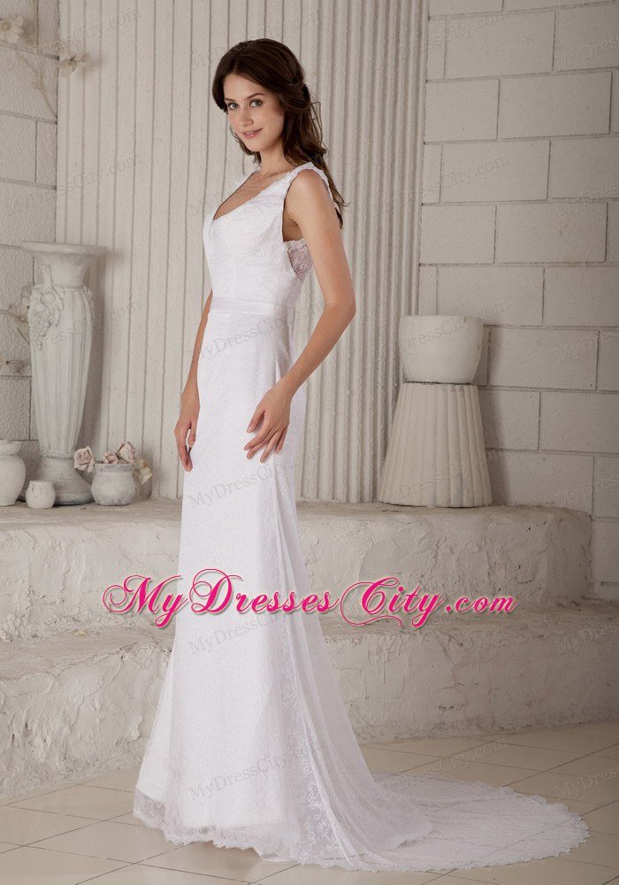 Sexy Mermaid V-neck Court Train Lace Claps Handle Wedding Dress