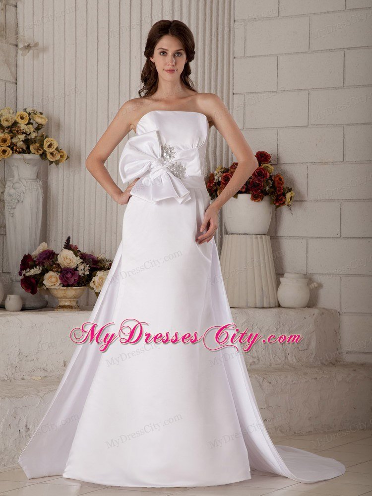 Princess Strapless Court Train Beading and Bowknot Bridal Gown