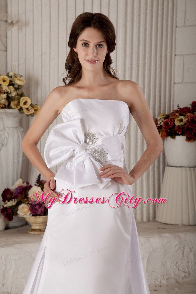 Princess Strapless Court Train Beading and Bowknot Bridal Gown