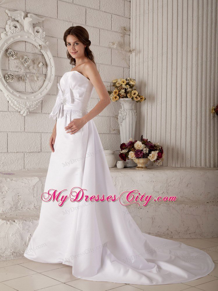 Princess Strapless Court Train Beading and Bowknot Bridal Gown