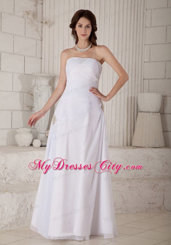 Column Strapless Floor-length Beading and Ruching Wedding Dress