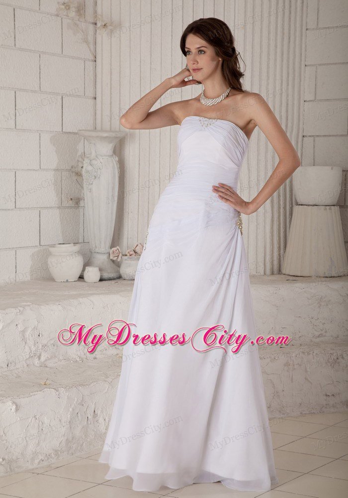 Column Strapless Floor-length Beading and Ruching Wedding Dress