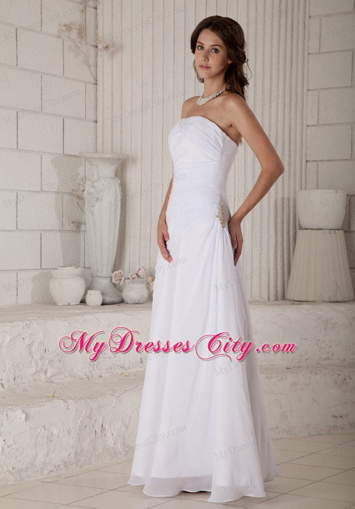 Column Strapless Floor-length Beading and Ruching Wedding Dress