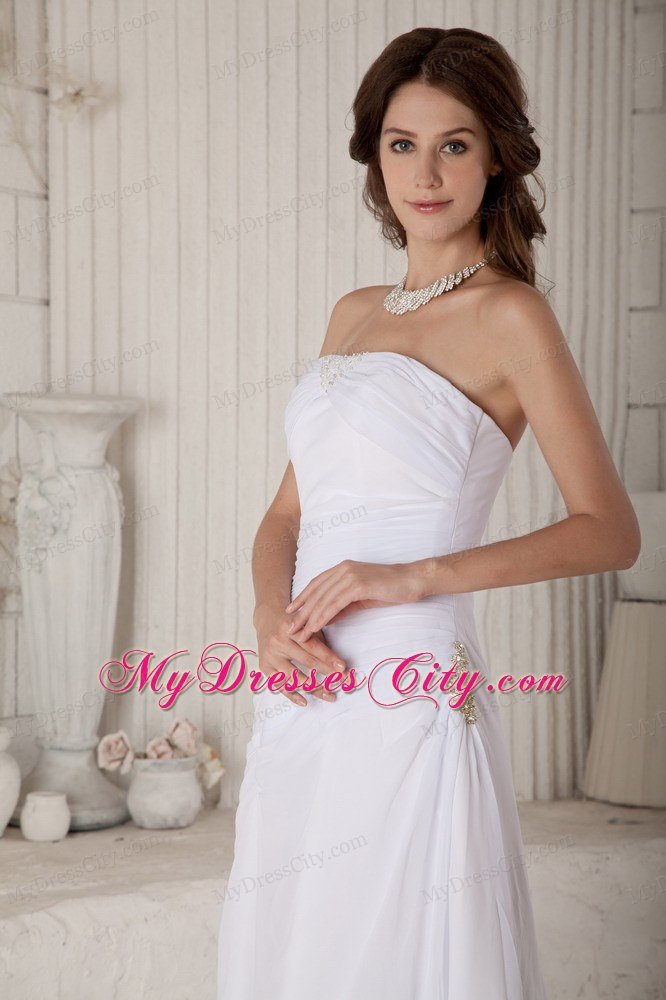 Column Strapless Floor-length Beading and Ruching Wedding Dress