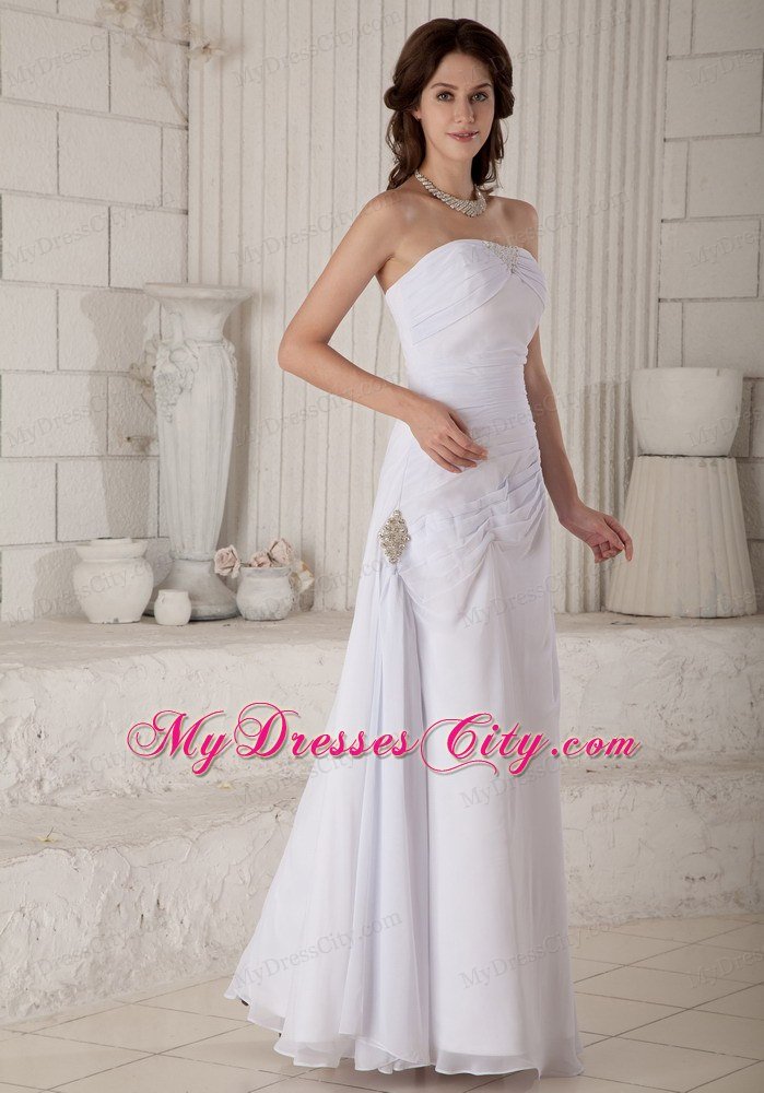 Column Strapless Floor-length Beading and Ruching Wedding Dress