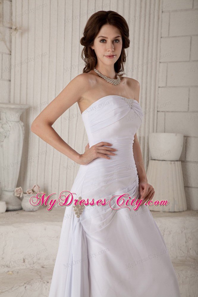 Column Strapless Floor-length Beading and Ruching Wedding Dress