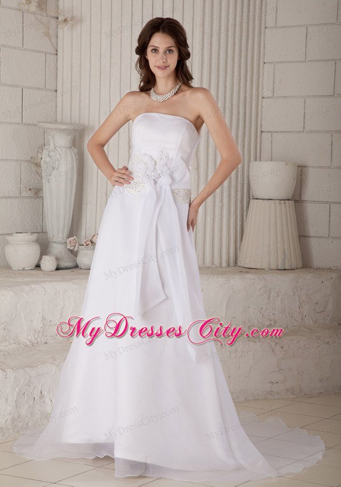 Strapless Court Train Hand Flowers and Embroidery Bridal Gown