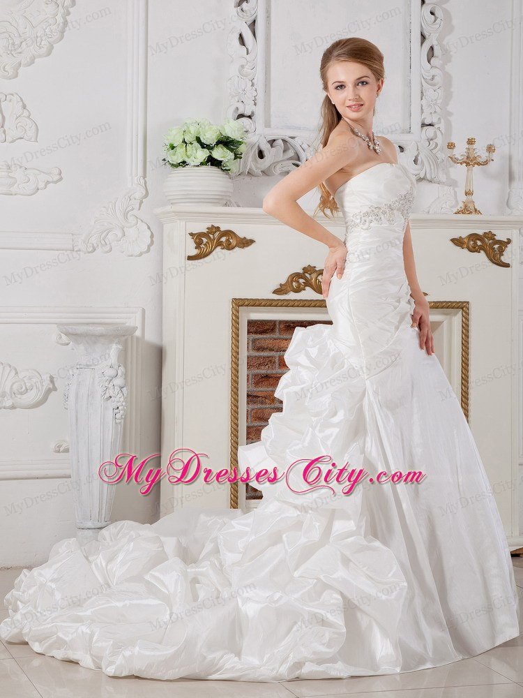 Perfect Mermaid Strapless Court Train Appliques Wedding Dress