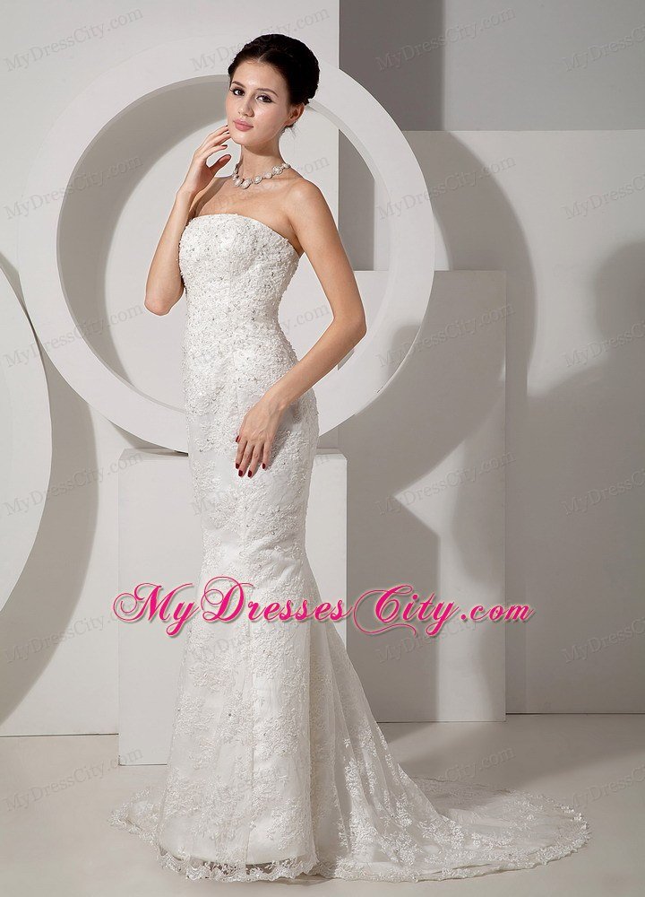 Fancy Mermaid Strapless Court Train Lace Beaded Bridal dress