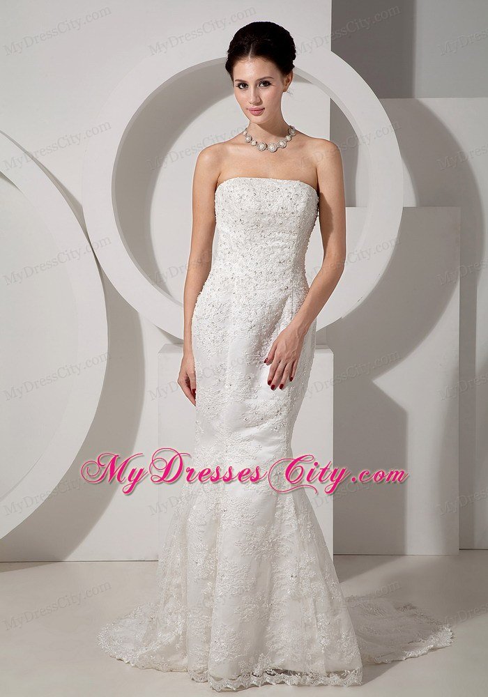 Fancy Mermaid Strapless Court Train Lace Beaded Bridal dress