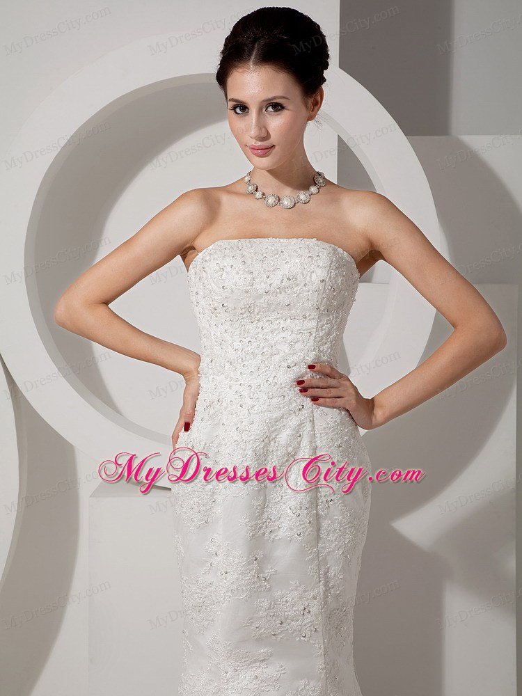 Fancy Mermaid Strapless Court Train Lace Beaded Bridal dress