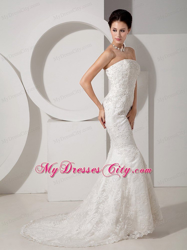 Fancy Mermaid Strapless Court Train Lace Beaded Bridal dress