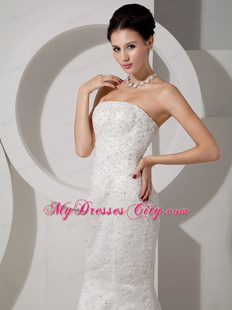 Fancy Mermaid Strapless Court Train Lace Beaded Bridal dress