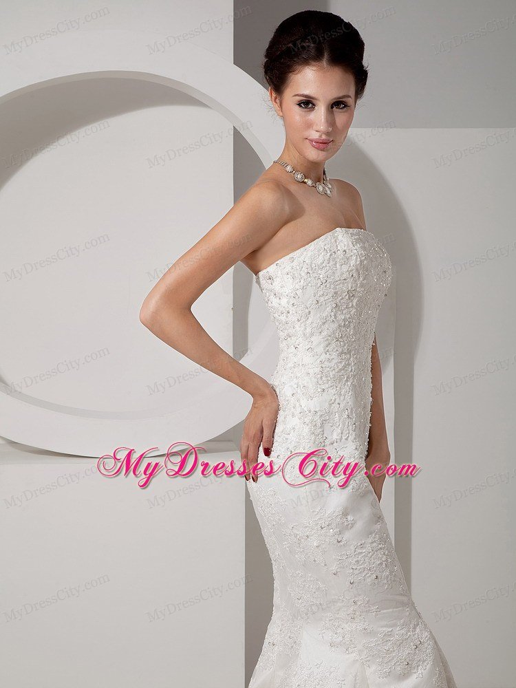 Fancy Mermaid Strapless Court Train Lace Beaded Bridal dress