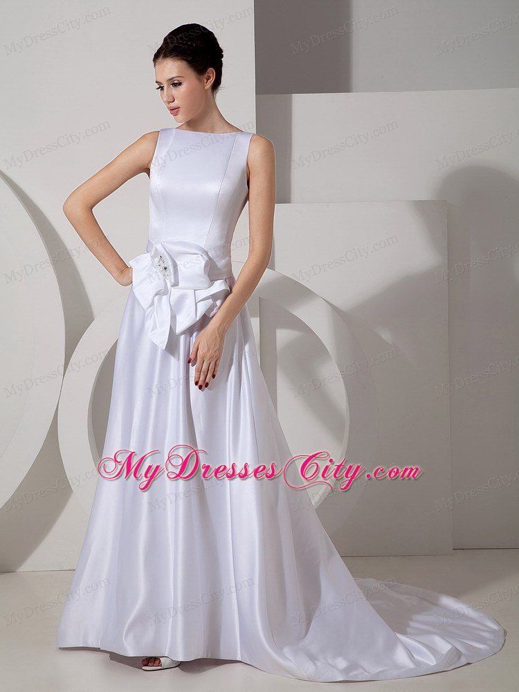 Modest Peekaboo Keyhole Bateau Brush Train Sash Wedding Dress