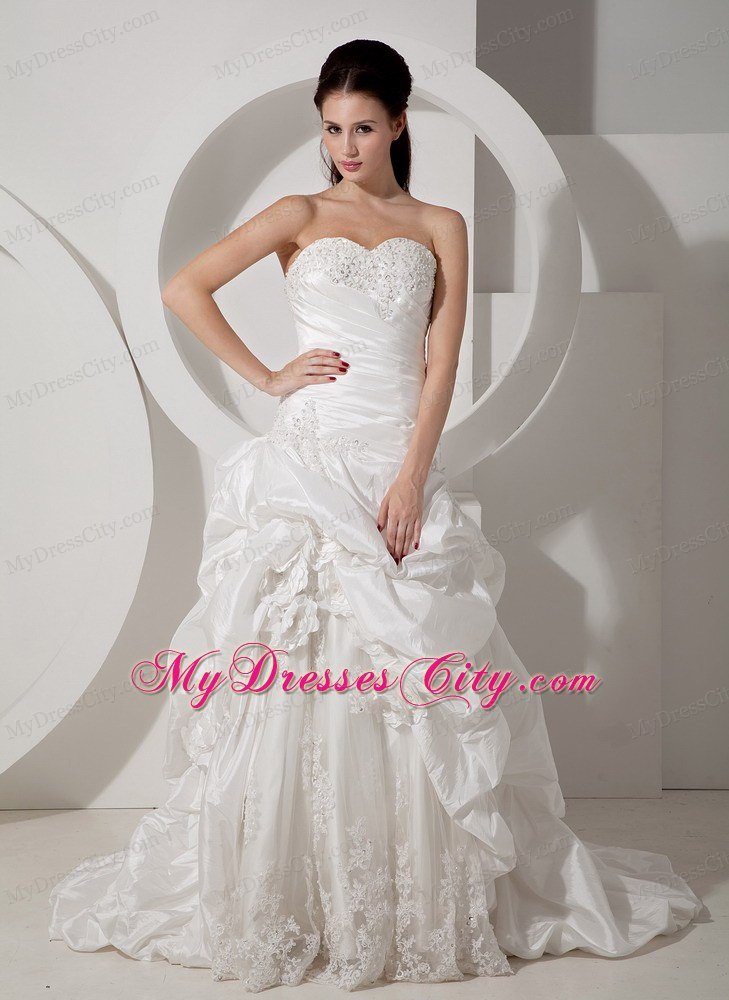 A-line Off The Shoulder Court Train Appliques Wedding Dress