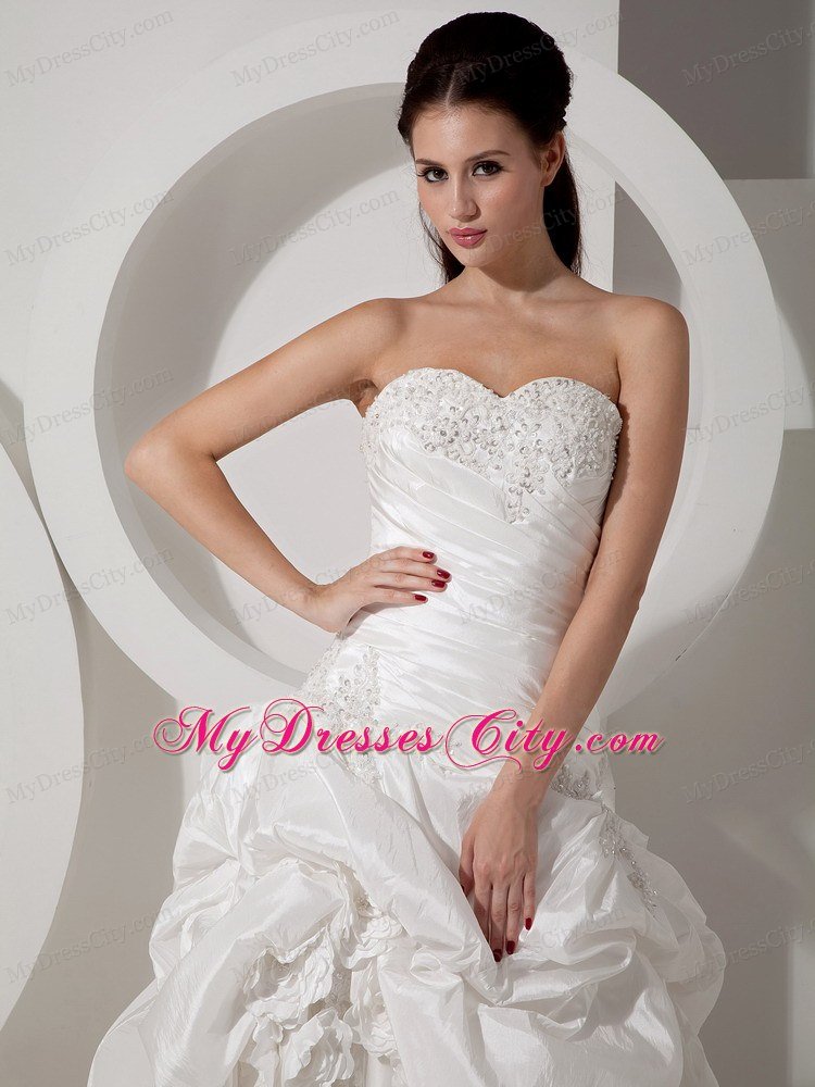 A-line Off The Shoulder Court Train Appliques Wedding Dress