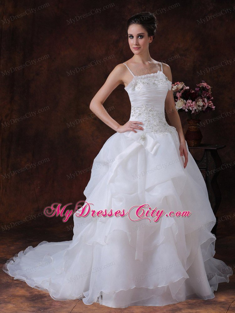 Spaghetti Straps A-Line Court Train Beaded Lace-up Bridal Gown