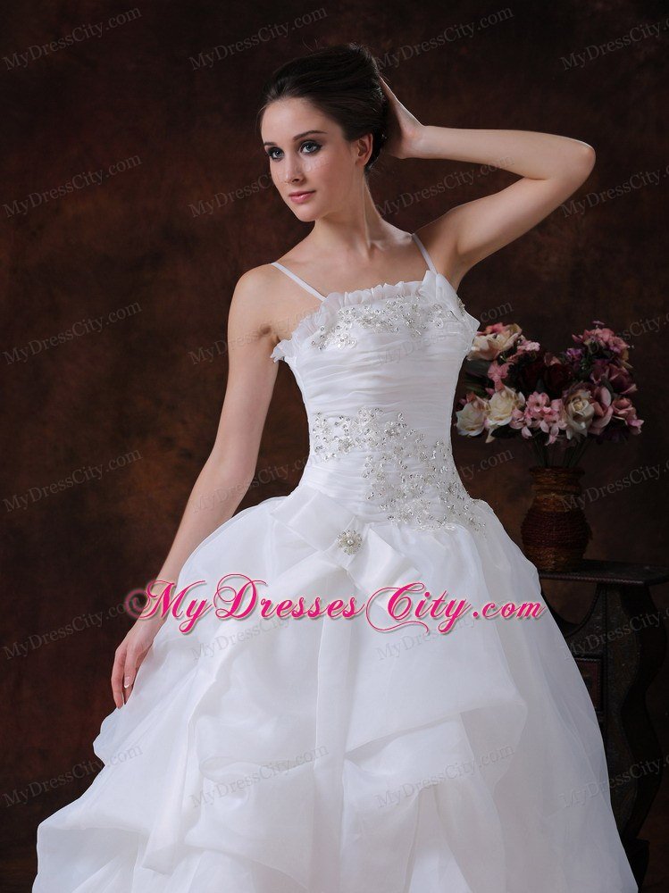 Spaghetti Straps A-Line Court Train Beaded Lace-up Bridal Gown