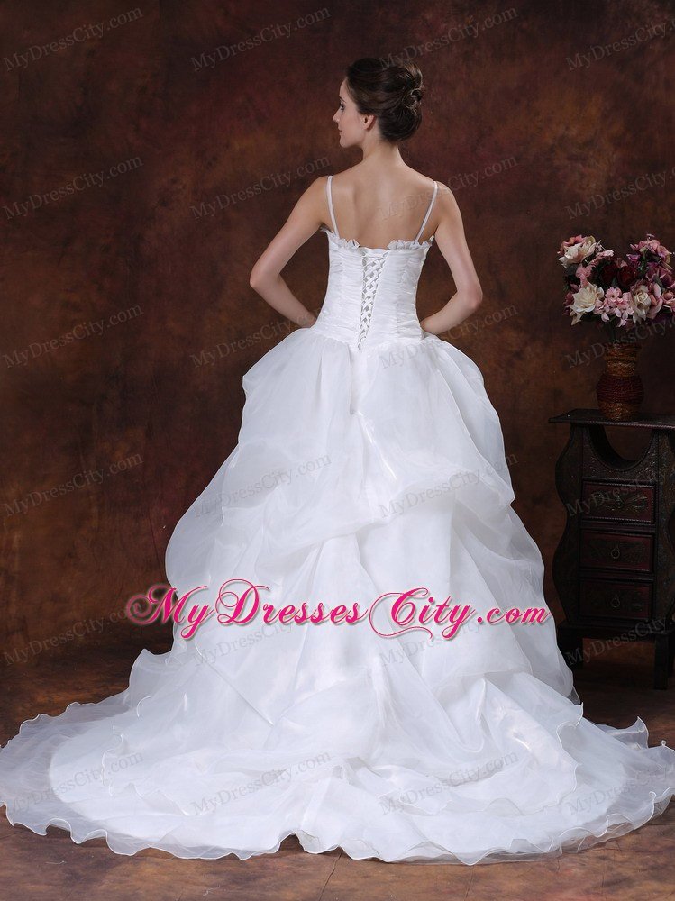 Spaghetti Straps A-Line Court Train Beaded Lace-up Bridal Gown