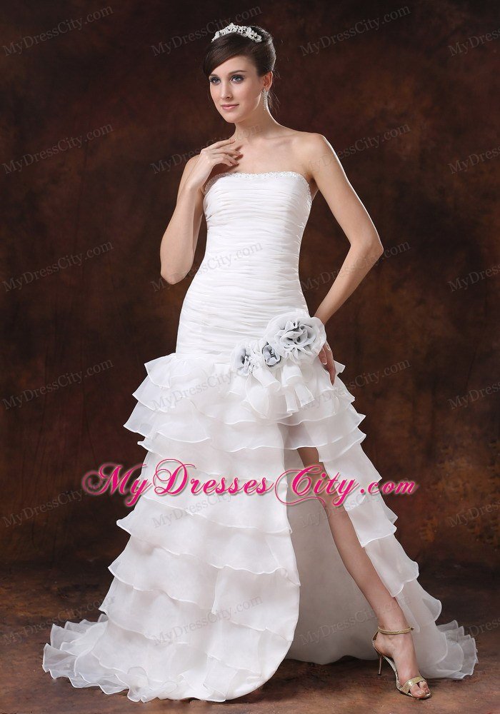 High Slit Brush Train Mermaid Wedding Dress with Hand Flowers