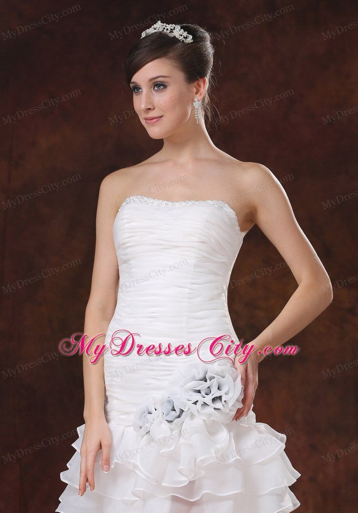 High Slit Brush Train Mermaid Wedding Dress with Hand Flowers