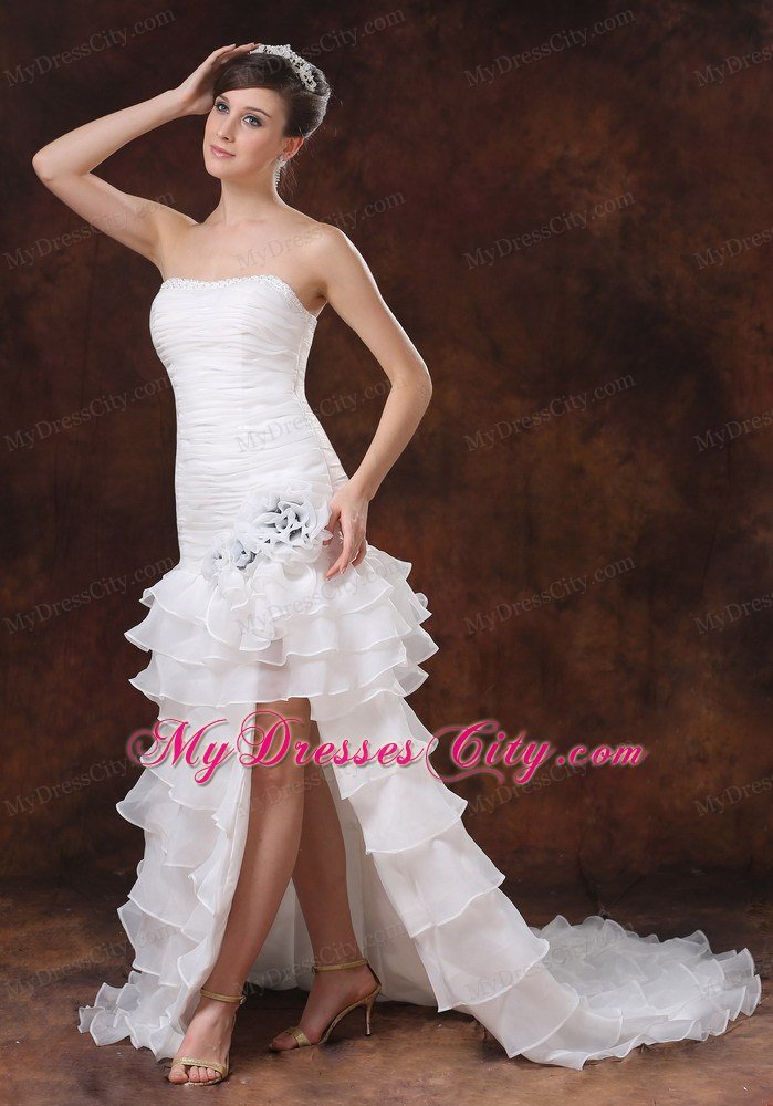 High Slit Brush Train Mermaid Wedding Dress with Hand Flowers