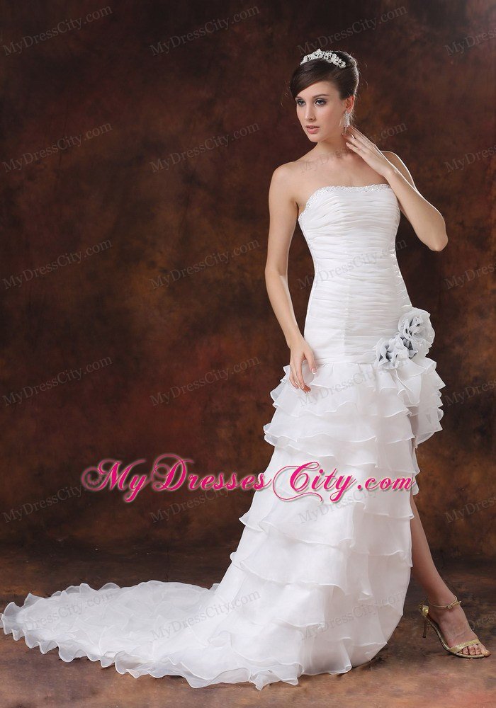 High Slit Brush Train Mermaid Wedding Dress with Hand Flowers