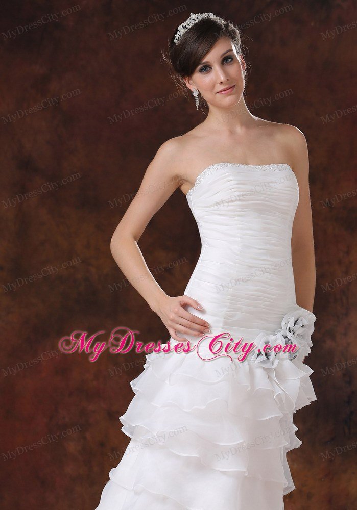 High Slit Brush Train Mermaid Wedding Dress with Hand Flowers