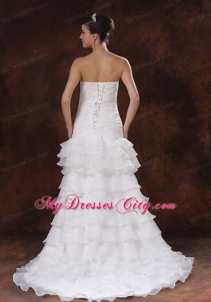 High Slit Brush Train Mermaid Wedding Dress with Hand Flowers