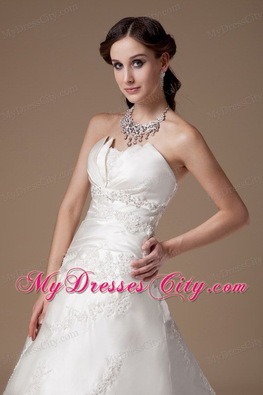 Ivory A-line Strapless Court Train Appliques Wedding Dress