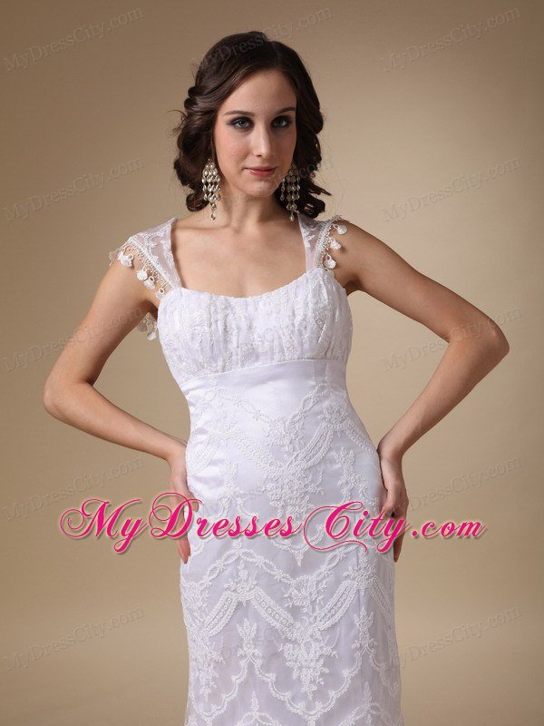 Fashionable Square Neck Brush Train Satin and Lace Bridal Gown